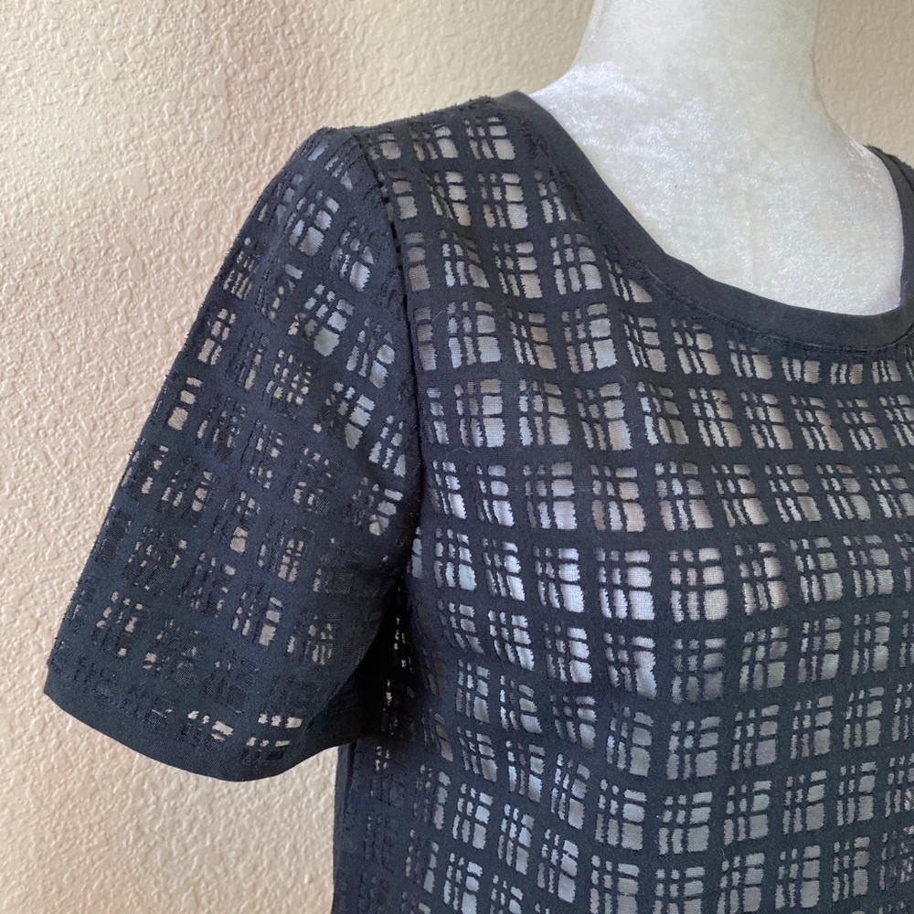 Ann Taylor Loft Black Sheer Grid Pattern T-Shirt Style Top Size Small - Picture 4 of 10